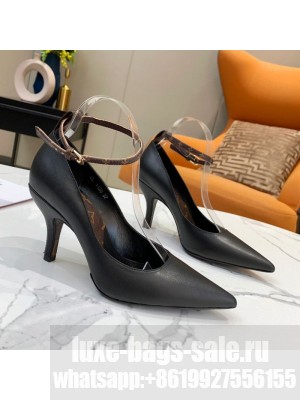 Louis Vuitton Attitude Calfskin Pumps 8.5cm with Ankle Strap Black 2021 Collection