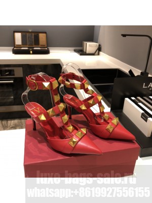 Valentino Garavani Roman Stud 80mm pump with straps embellished with maxi studs Red 2021 Collection
