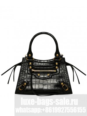 Balenciaga Neo Classic Xs Handbag Crocodile Embossed Black