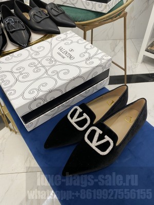 VALENTINO VLOGO POINTED LOAFERS VELVET BLACK 2021