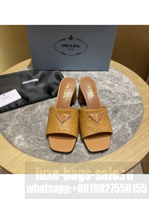 Prada 6.5cm ostrich skin slides sandals Mule2022 Collection Brown