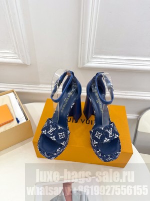 Louis Vuitton Fame Heel Platform Sandal 12cm in Monogram Jacquard Navy Blue