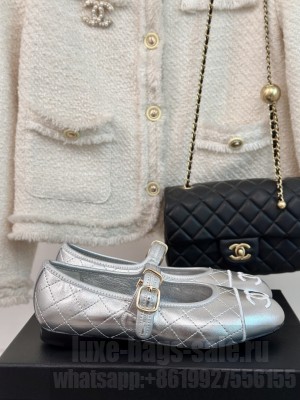 Chanel Lambskin Mary Janes Flat Ballet G45503 Silver 2024