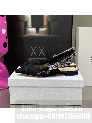 Dior J'Adior Slingback Ballerinas Flat in Black Macrame Embroidered Cotton 2022 Collection