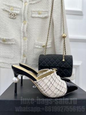 Chanel Pearl Heel 8.5cm Slide Mule 06
