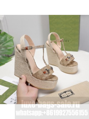 Gucci Canvas 13cm Brwon Espadrilles Wedge Sandals 2021 Collection