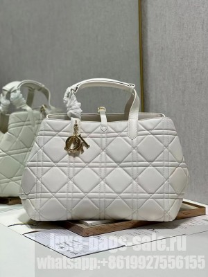 LADY DIOR TOP HANDLE LARGE BAG Latte Cannage Lambskin C0088 WHITE&GOLD