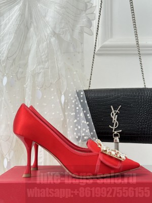Roger Vivier Crystal buckle Velvet 8.5cm pump Red