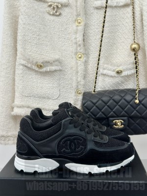 Chanel Wool Tweed, Calfskin & Suede Sneakers Navy Black G39066 Sneakers 2024 