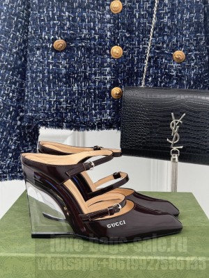 Gucci Women's 10cm Burgundy Shiny Leather 827856 Wedge Mule 2025
