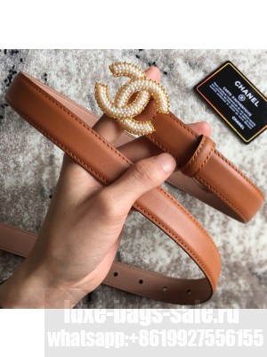 Chanel CC Pearls Belt 25mm Width Caramel