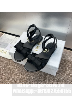 Dior Adiorable Sandal Black Calfskin and Fringed Grosgrain