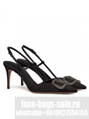 Valentino Women's Vlogo Signature Satin Slingback Pumps 80mm Black