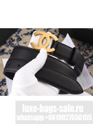 Chanel Width 3cm Leather Belt Black with Golden CC Logo
