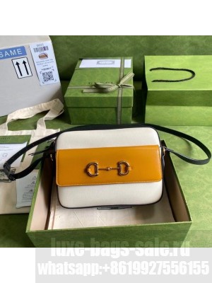 Gucci Horsebit 1955 small shoulder bag 645454 Burnt orange and white leather