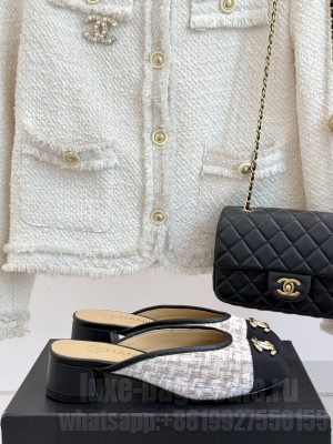 Chanel Tweed CC Logo Thick heel Slide  2025 