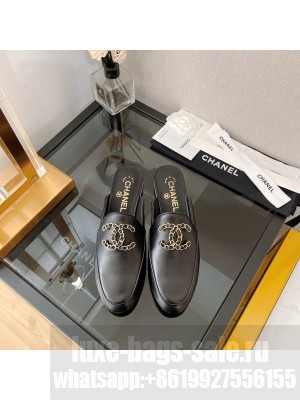 Chanel Lambskin Mules with Chain CC G39438 Black