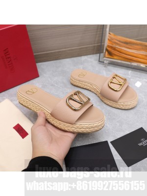 Valentino VLogo Straw Slide Sandals 2022 Collection,Beige