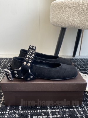 Alaïa BIKER BALLET FLATS IN SUEDE BLACK