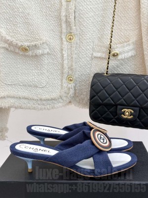 Chanel Navy blue 3.5cm Fabric CC Slide Sandals