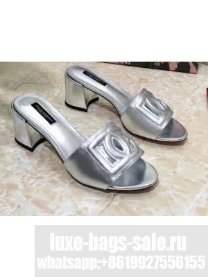 Dolce & Gabbana Heel 6.5cm Calfskin Mules Silver With DG Millennials Logo 2021