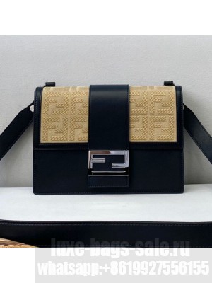 Fendi Men's Flat Baguette Bag Black Leather  2021 Collection