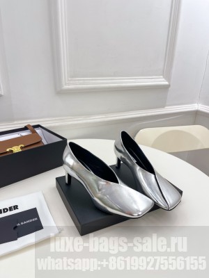JIL SANDER Lambskin Squared Toe 6.5cm Silver Pumps