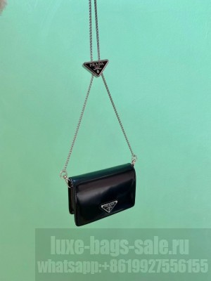 Prada brushed leather card holder with shoulder strap 1MR024 black