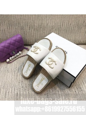 Chanel Chain CC Lambskin Espadrilles Slide Sandals White Spring/Summer 2021 Collection