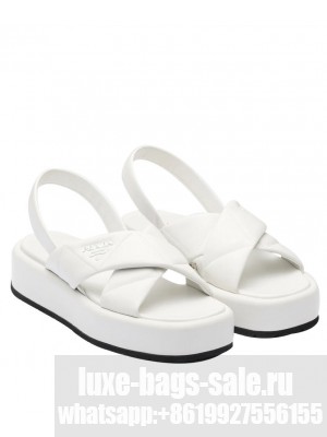Prada Women's Quilted Nappa Leather Flatform Sandals White