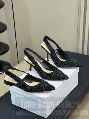 Dior J'Adior Slingback 6.5cm/9.5cm Pump & Flat Embroidered Cotton and Black Resin Pearls 