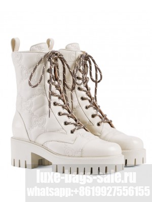 Gucci Women's GG Matelasse Lace-Up Boot 718386 White