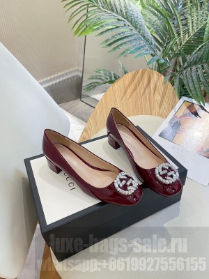 Gucci Patent Leather Pumps 3.5cm with Crystal Interlocing G Burgundy 2023