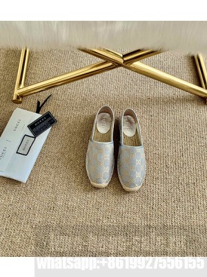 GUCCI WOMEN'S GG MATELASSÉ CANVAS ESPADRILLES LIGHT BLUE 2021 Collection 