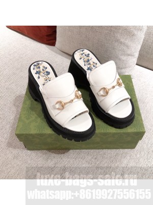 Gucci Leather Mid-heel Slide Sandal with Horsebit White 2021 05 Collection