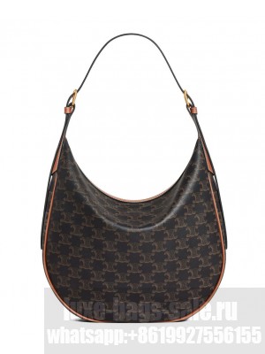 Celine Heloise Bag In Triomphe Canvas And Calfskin Coffee