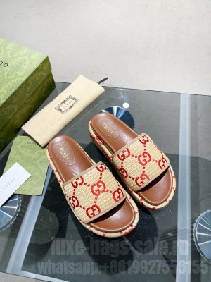 GUCCI Women's GG platform sandal Raffia Fabric Red 2022 Collection
