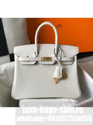 Hermes Birkin 25cm in Crocodile Embossed Calfskin White 2020（Half-Handmade） Collection