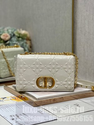 MEDIUM DIOR CARO BAG Cannage Calfskin with Diamond Motif M9242UW white&gold