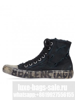Balenciaga Unisex Paris High Top Trainers Full Destroyed Black