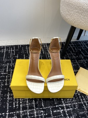 Fendi Filo high-heeled sandals 10cm in stone-Embossed Leather White 2024