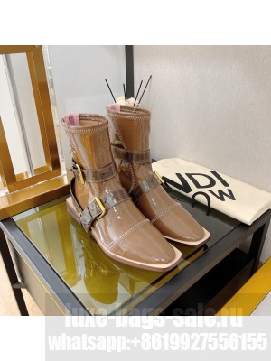 Fendi FFrame Brown Neoprene Ankle Boots 