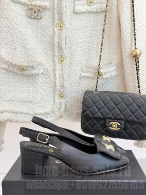 Chanel Lambskin cc Metal slingback Pumps Black