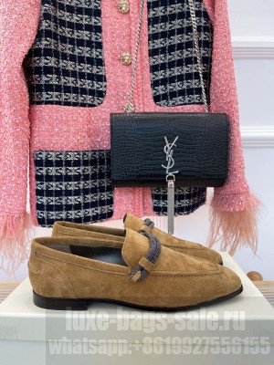 BRUNELLO CUCINELLI Embellished suede loafers Brown