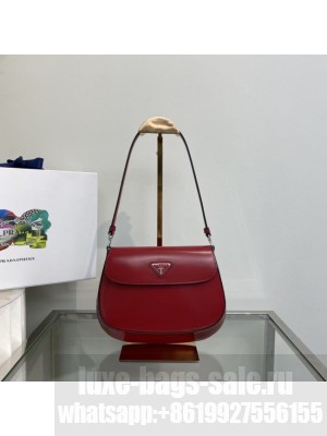 Prada Cleo brushed leather shoulder bag with flap 1BD311 red