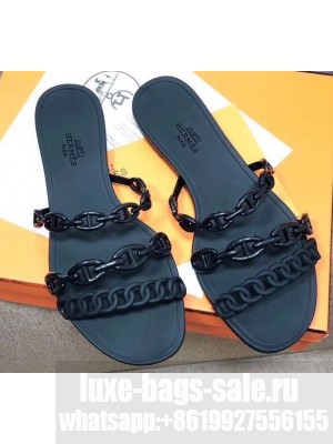 Hermes Chaine D'ancre Rivage Rubber Slipper Sandals Black