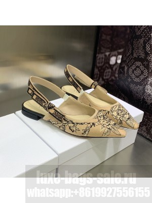 Dior J'Adior Slingback Flat in Beige Multicolor Embroidered Cotton with Jardin Botanique Motif 2023