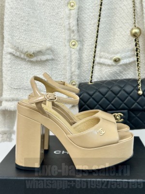Chanel 12cm Calfskin Platform Sandals Silver 2024 