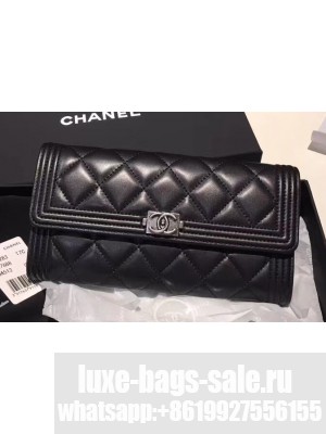 Chanel Lambskin Boy Flap Wallet Black/Silver