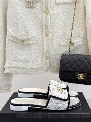 Chanel Crochet Flat Slides Sandal with Foldover G45474 White 2025